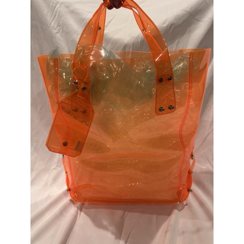 Alexander McQueen Neon Orange Clear PVC Large Tote Bag Silver Hardware - Picture 8 of 15